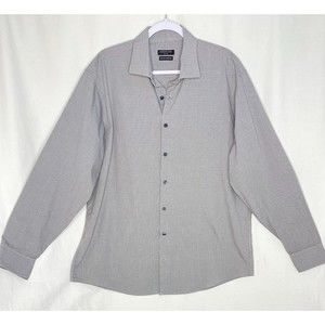 Kenneth Cole Button Front Shirt Micro Gingham Plaid Black & White Size 17 Reg